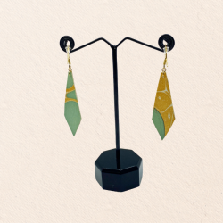 Pendants papier indien, céladon rose et or