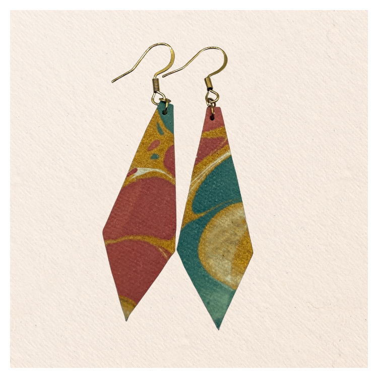 Pendants papier indien, céladon rose et or