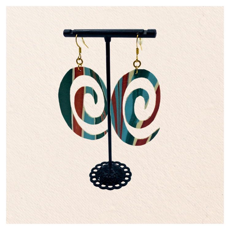 Spirales en papier indien Turquoise, vert et rouge