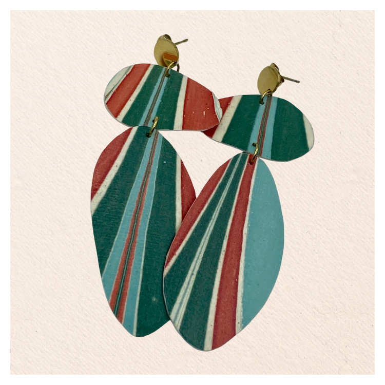 Pendants en papier indien Turquoise, vert et rouge