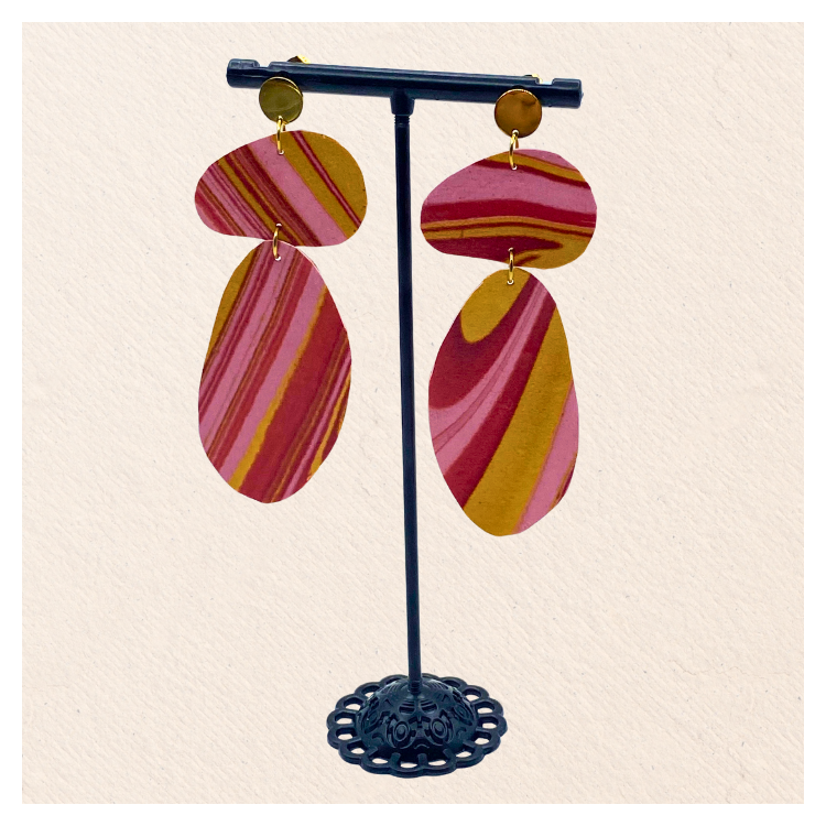 Pendants en papier indien rouge, rose et or